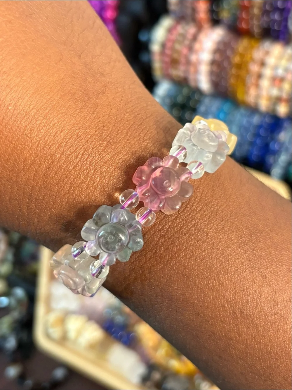 Rainbow Fluorite Smiley Face Crystal Bangle